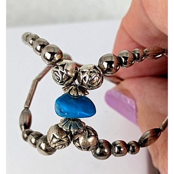 Vtge Navaho bracelet Turquoise and sterling beads 7" Navaho reservation EUC - Picture 4 of 5